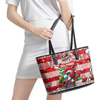 Dolphins Rugby Merry Christmas Leather Tote Bag Indigenous Australian Art