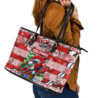 Dolphins Rugby Merry Christmas Leather Tote Bag Indigenous Australian Art