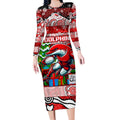Custom Dolphins Rugby Merry Christmas Long Sleeve Bodycon Dress Indigenous Australian Art