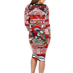 Custom Dolphins Rugby Merry Christmas Long Sleeve Bodycon Dress Indigenous Australian Art