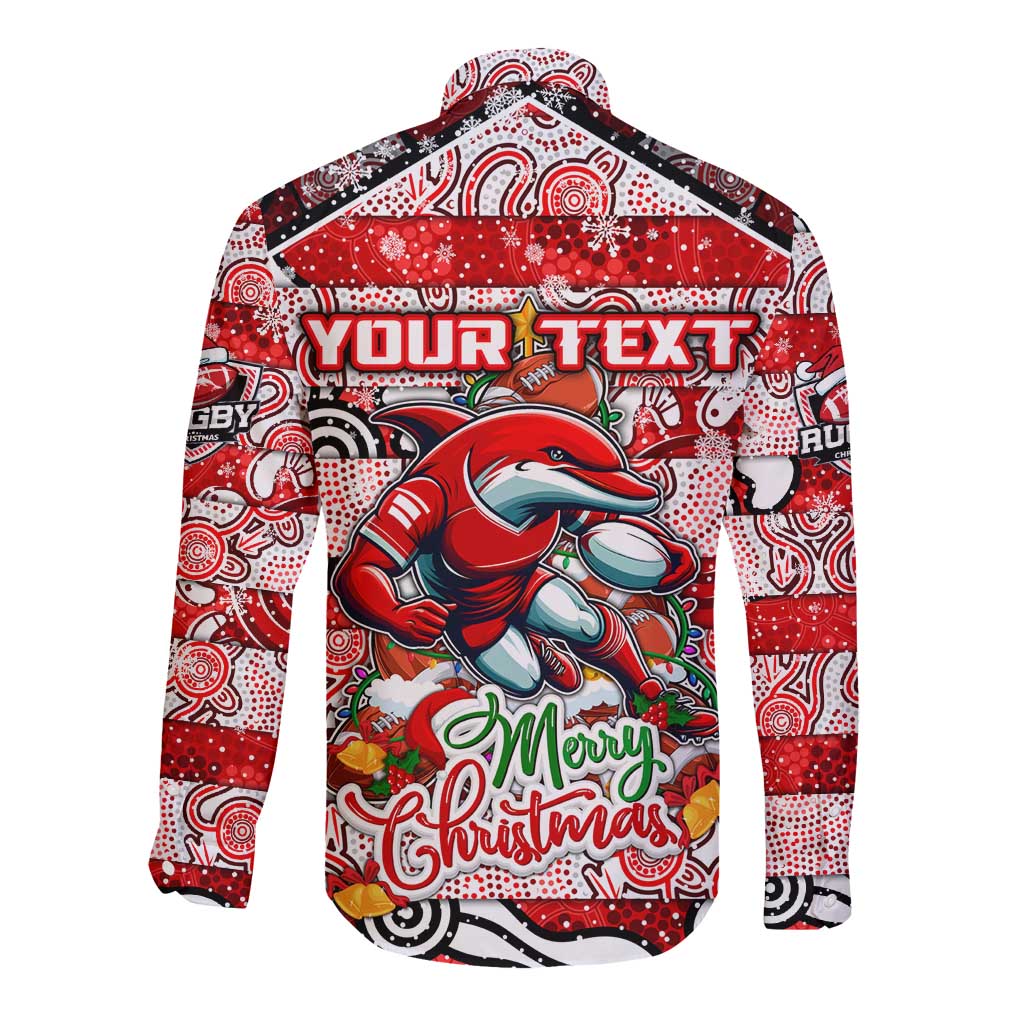 Custom Dolphins Rugby Merry Christmas Long Sleeve Button Shirt Indigenous Australian Art