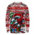 Custom Dolphins Rugby Merry Christmas Long Sleeve Shirt Indigenous Australian Art