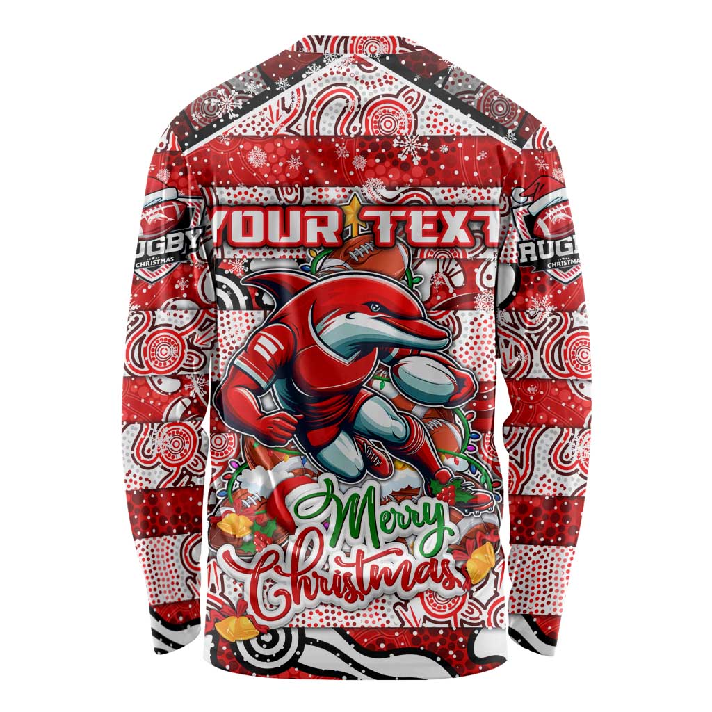 Custom Dolphins Rugby Merry Christmas Long Sleeve Shirt Indigenous Australian Art