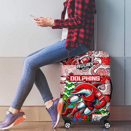 Dolphins Rugby Merry Christmas Luggage Cover Indigenous Australian Art
