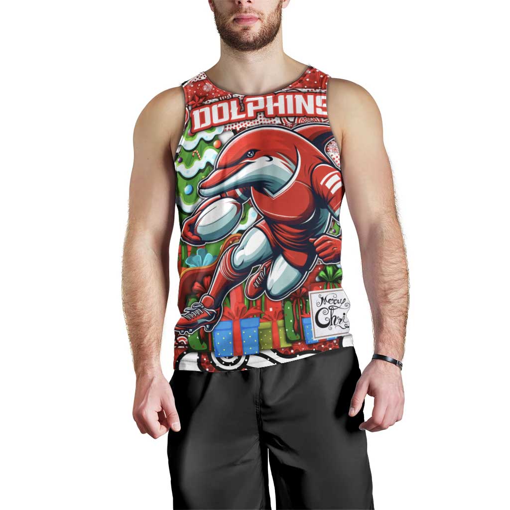 Custom Dolphins Rugby Merry Christmas Men Tank Top Indigenous Australian Art