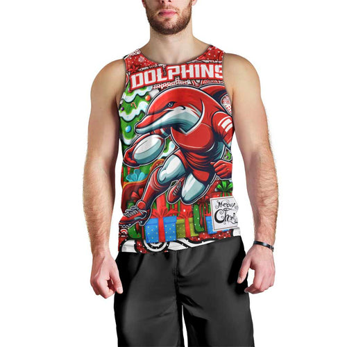 Custom Dolphins Rugby Merry Christmas Men Tank Top Indigenous Australian Art