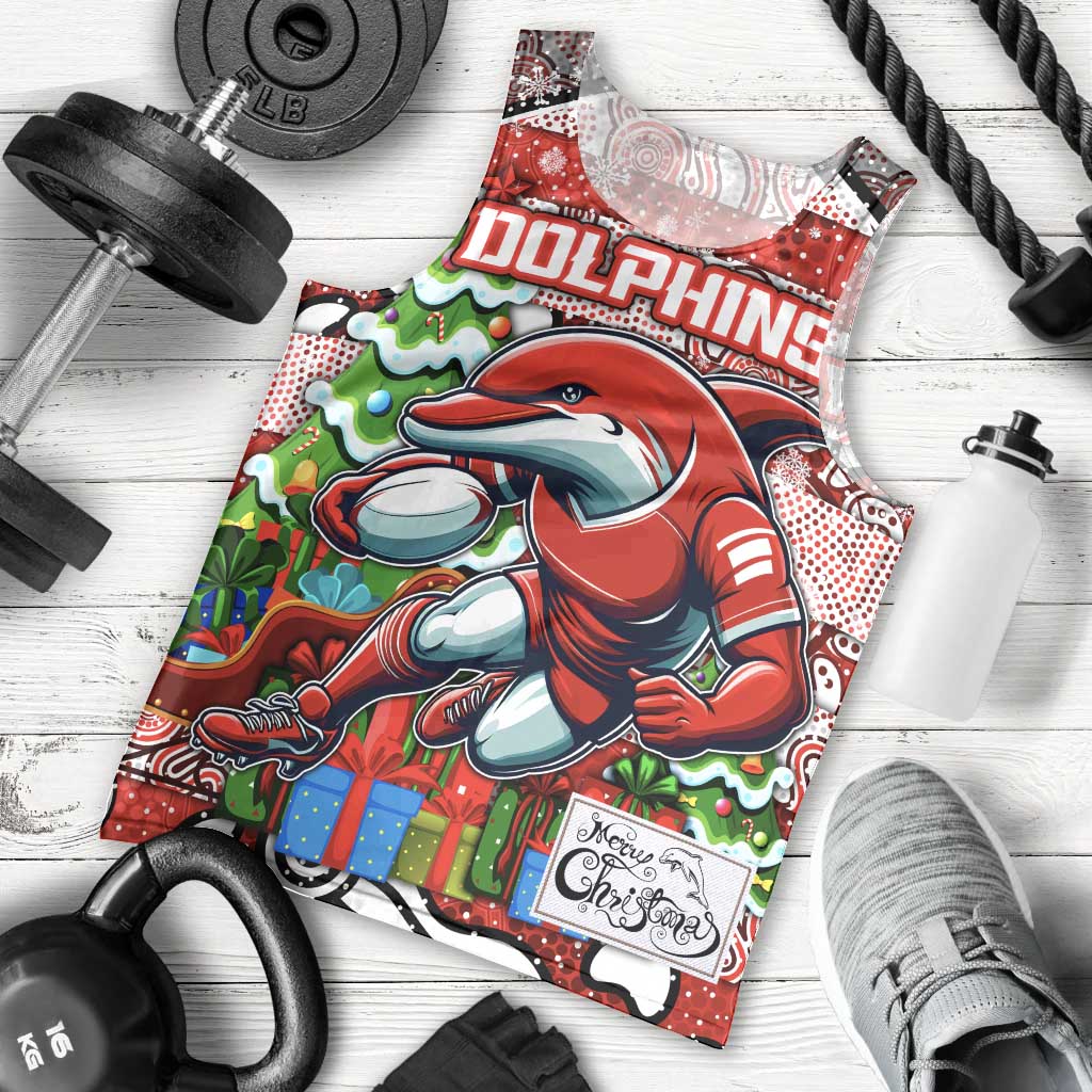 Custom Dolphins Rugby Merry Christmas Men Tank Top Indigenous Australian Art