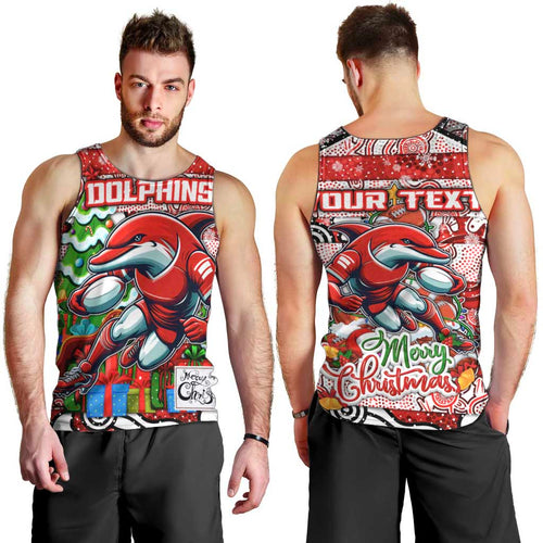 Custom Dolphins Rugby Merry Christmas Men Tank Top Indigenous Australian Art