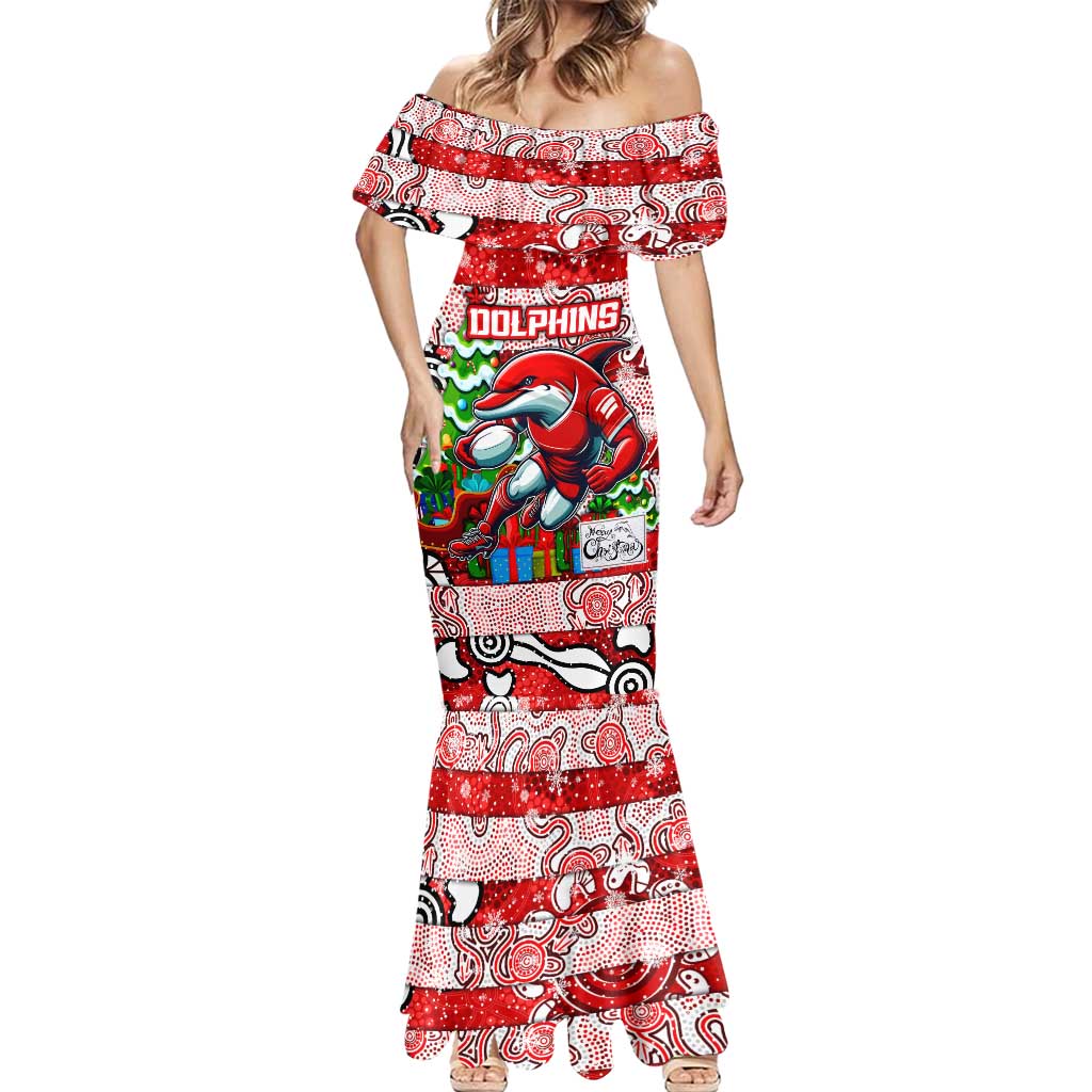Custom Dolphins Rugby Merry Christmas Mermaid Dress Indigenous Australian Art