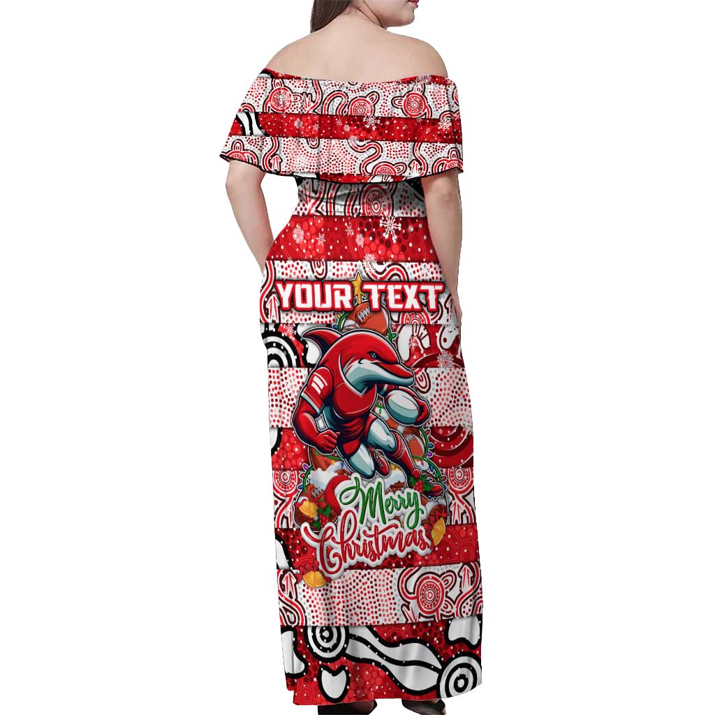 Custom Dolphins Rugby Merry Christmas Off Shoulder Maxi Dress Indigenous Australian Art