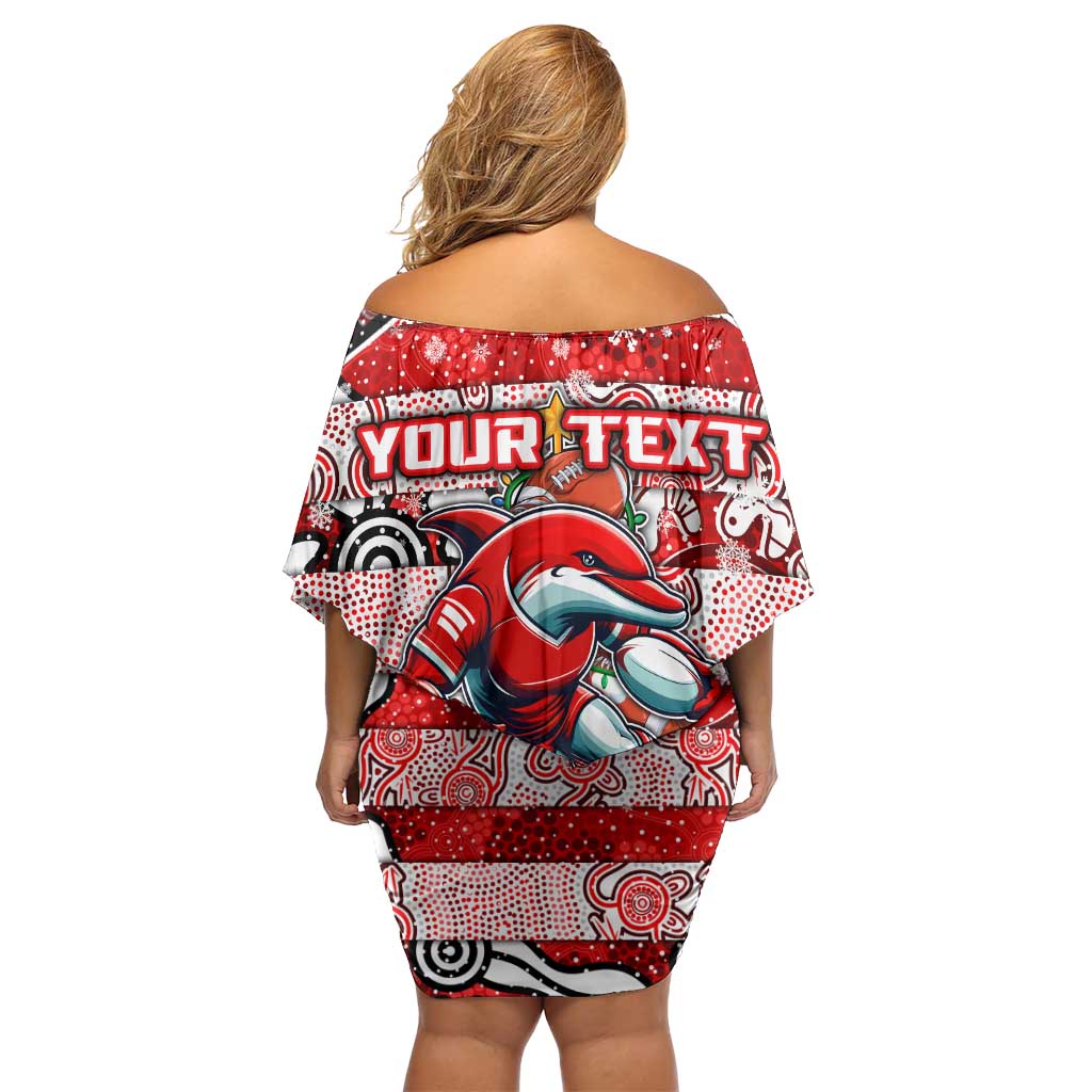Custom Dolphins Rugby Merry Christmas Off Shoulder Short Dress Indigenous Australian Art