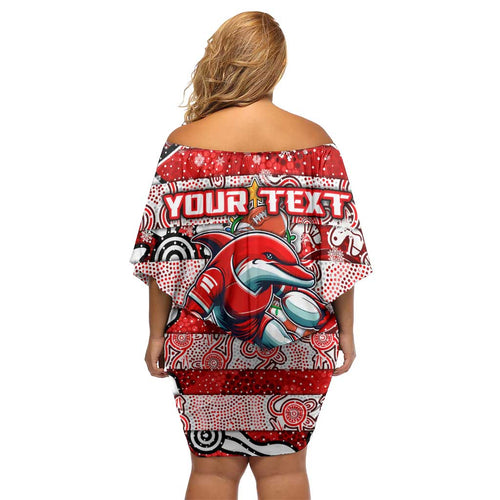 Custom Dolphins Rugby Merry Christmas Off Shoulder Short Dress Indigenous Australian Art