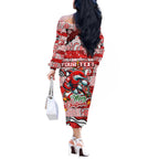 Custom Dolphins Rugby Merry Christmas Off The Shoulder Long Sleeve Dress Indigenous Australian Art