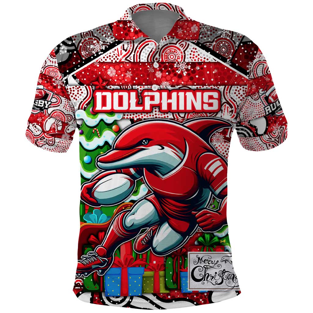 Custom Dolphins Rugby Merry Christmas Polo Shirt Indigenous Australian Art