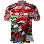 Custom Dolphins Rugby Merry Christmas Polo Shirt Indigenous Australian Art