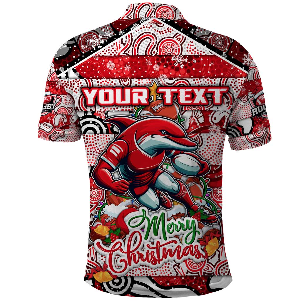Custom Dolphins Rugby Merry Christmas Polo Shirt Indigenous Australian Art