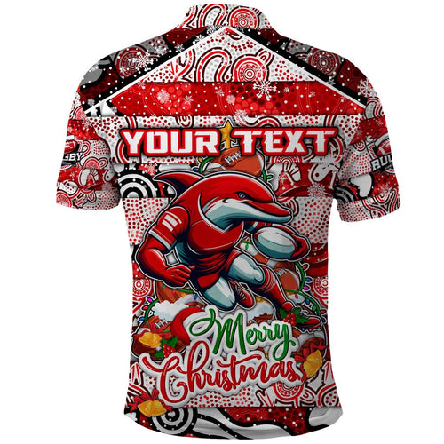 Custom Dolphins Rugby Merry Christmas Polo Shirt Indigenous Australian Art