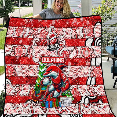 Dolphins Rugby Merry Christmas Quilt Indigenous Australian Art
