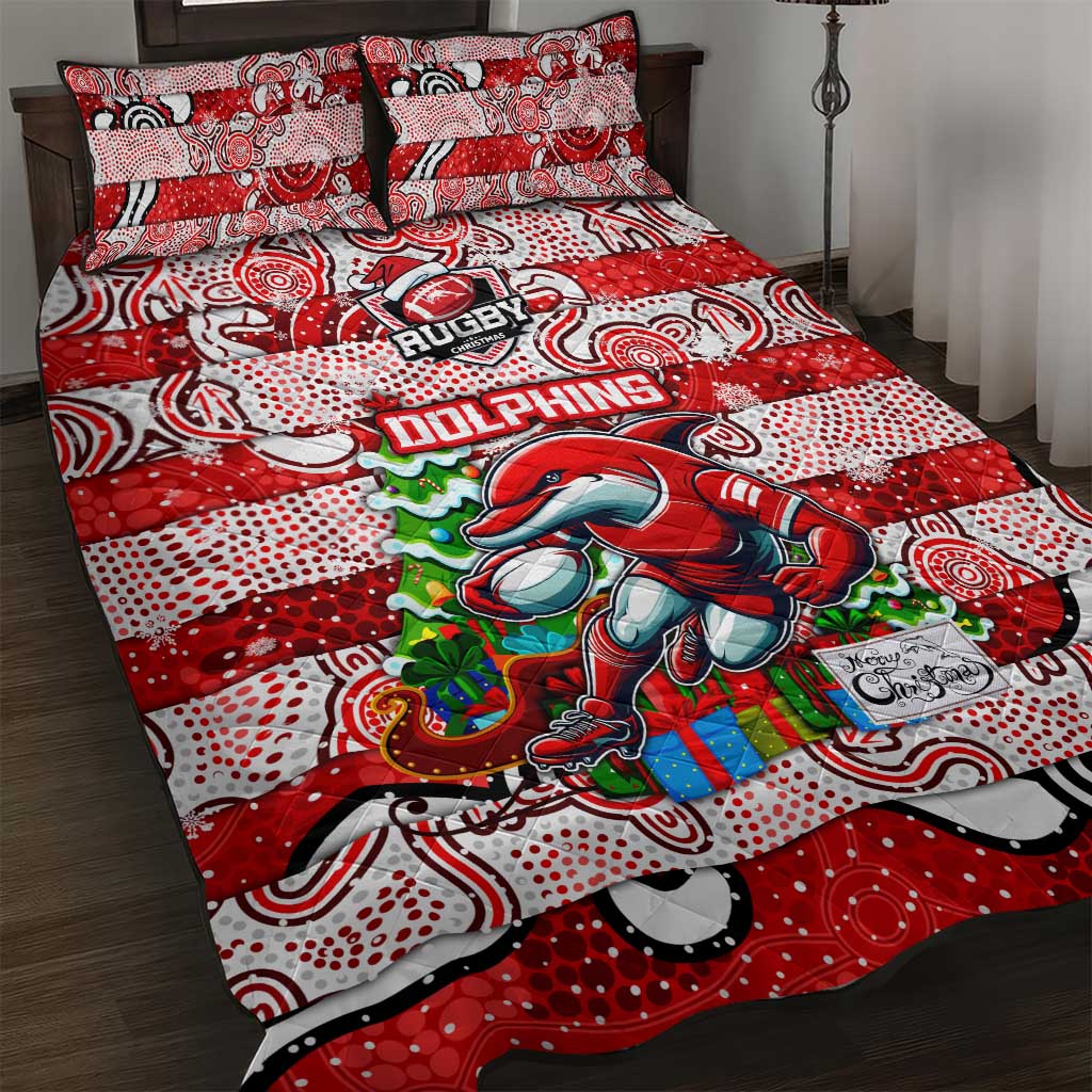 Dolphins Rugby Merry Christmas Quilt Bed Set Indigenous Australian Art