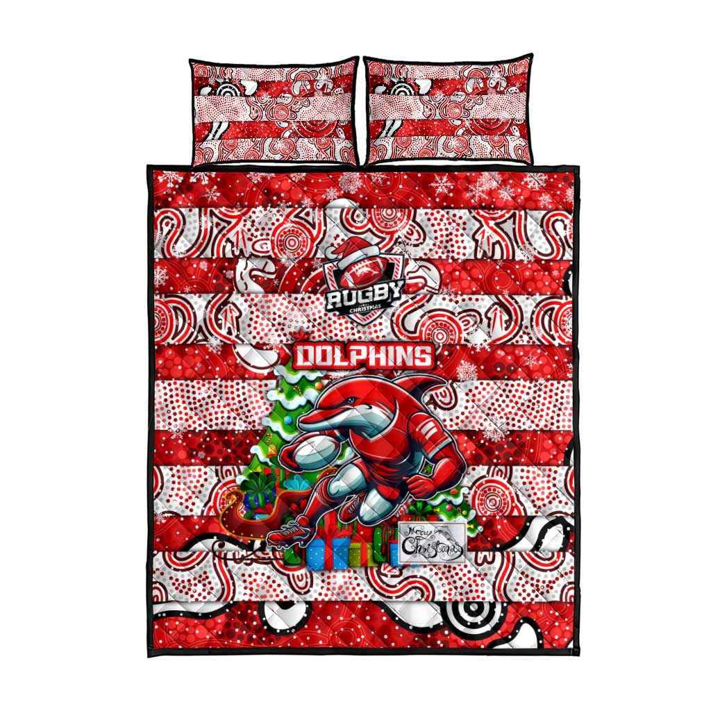 Dolphins Rugby Merry Christmas Quilt Bed Set Indigenous Australian Art
