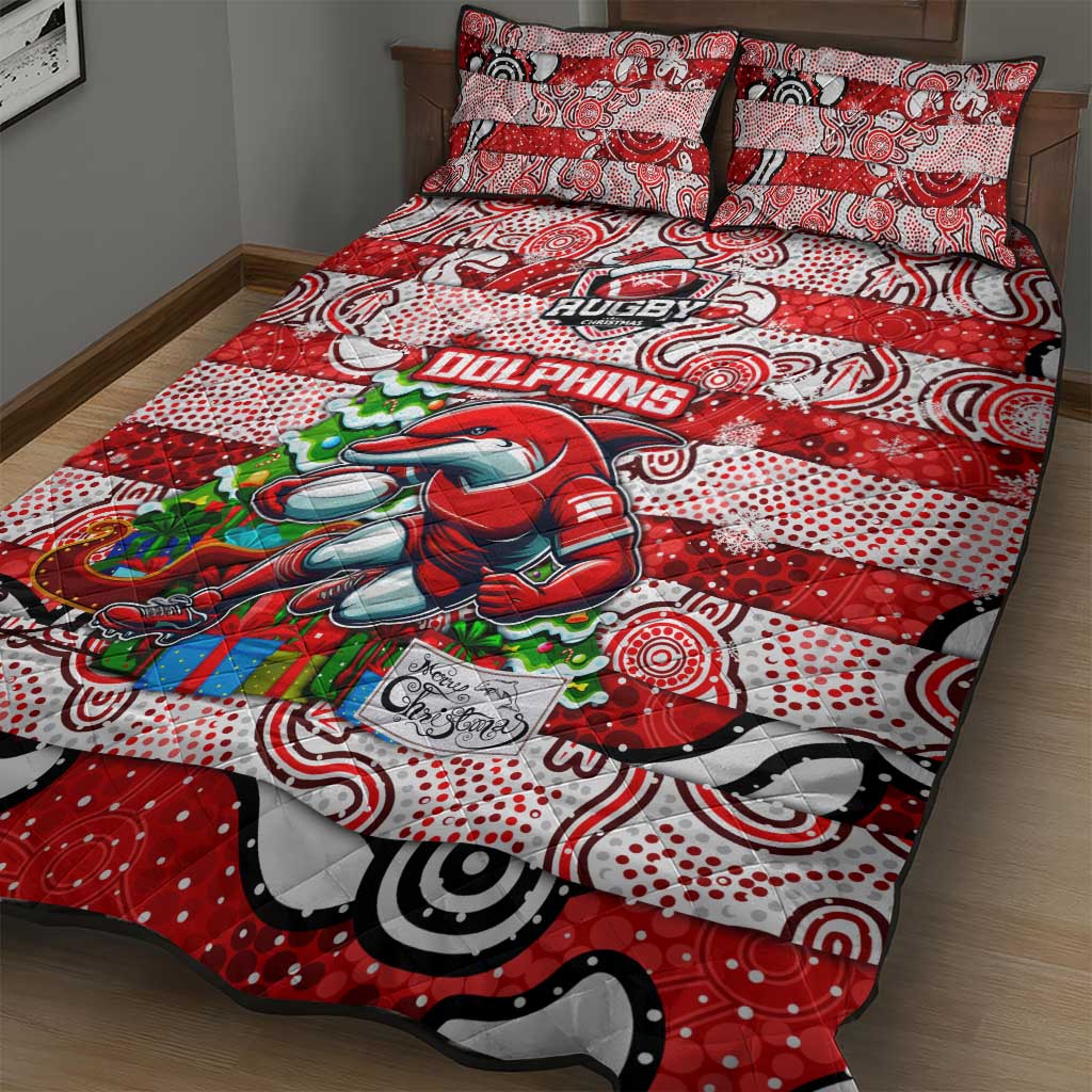 Dolphins Rugby Merry Christmas Quilt Bed Set Indigenous Australian Art