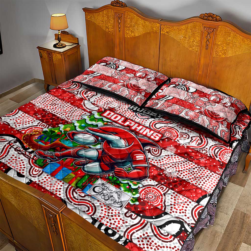 Dolphins Rugby Merry Christmas Quilt Bed Set Indigenous Australian Art