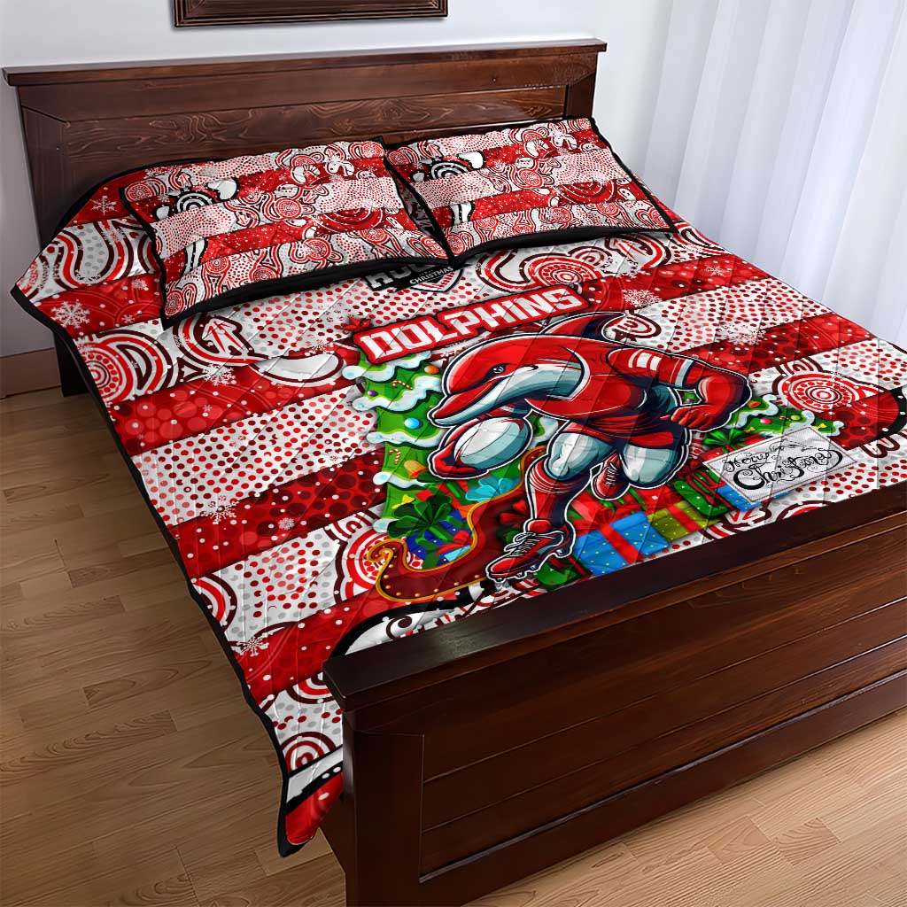 Dolphins Rugby Merry Christmas Quilt Bed Set Indigenous Australian Art