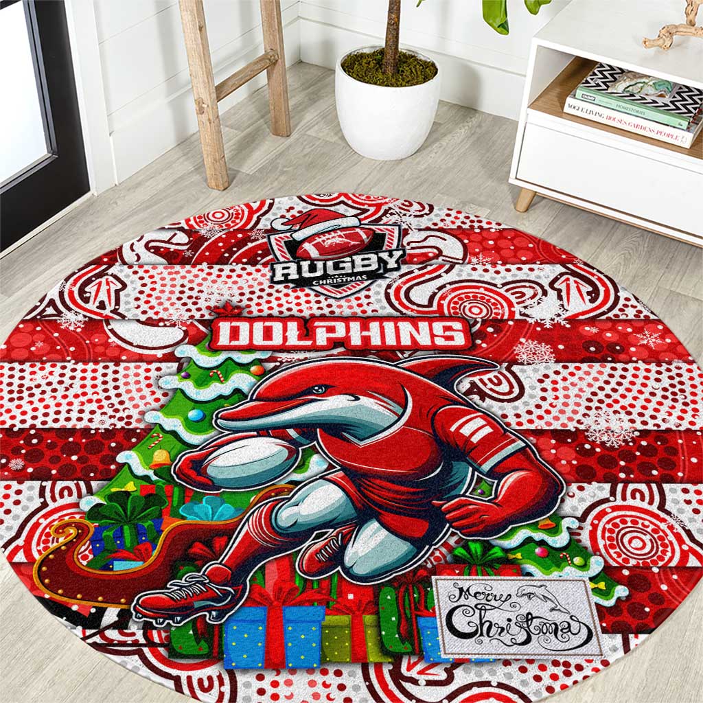 Dolphins Rugby Merry Christmas Round Carpet Indigenous Australian Art