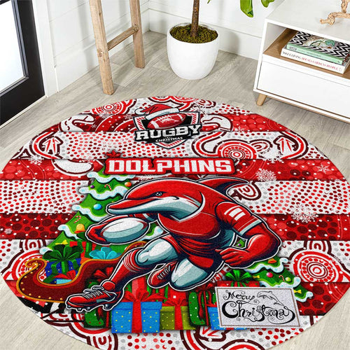 Dolphins Rugby Merry Christmas Round Carpet Indigenous Australian Art