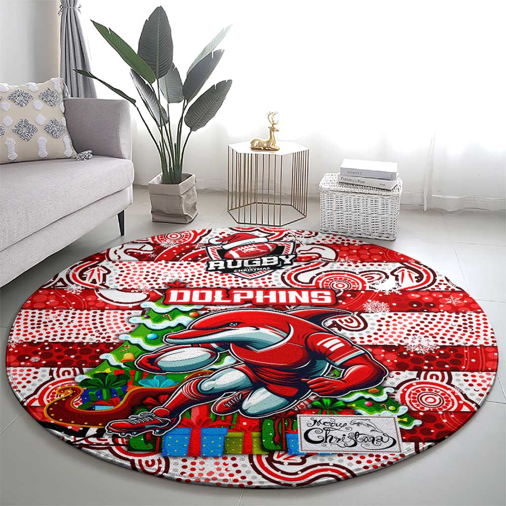 Dolphins Rugby Merry Christmas Round Carpet Indigenous Australian Art