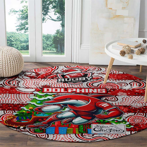 Dolphins Rugby Merry Christmas Round Carpet Indigenous Australian Art