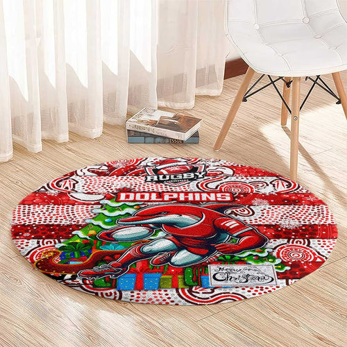 Dolphins Rugby Merry Christmas Round Carpet Indigenous Australian Art