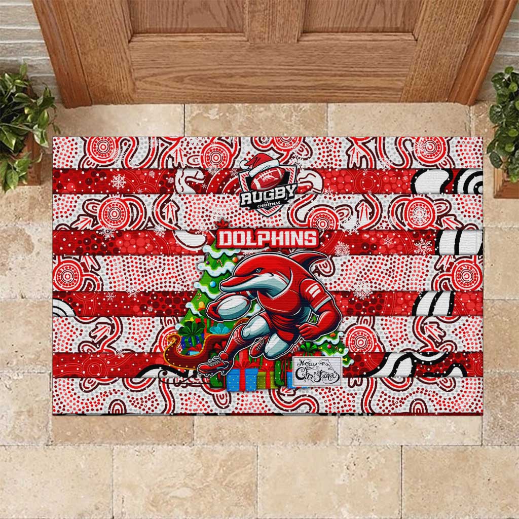 Dolphins Rugby Merry Christmas Rubber Doormat Indigenous Australian Art