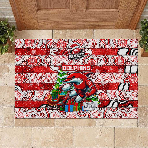 Dolphins Rugby Merry Christmas Rubber Doormat Indigenous Australian Art