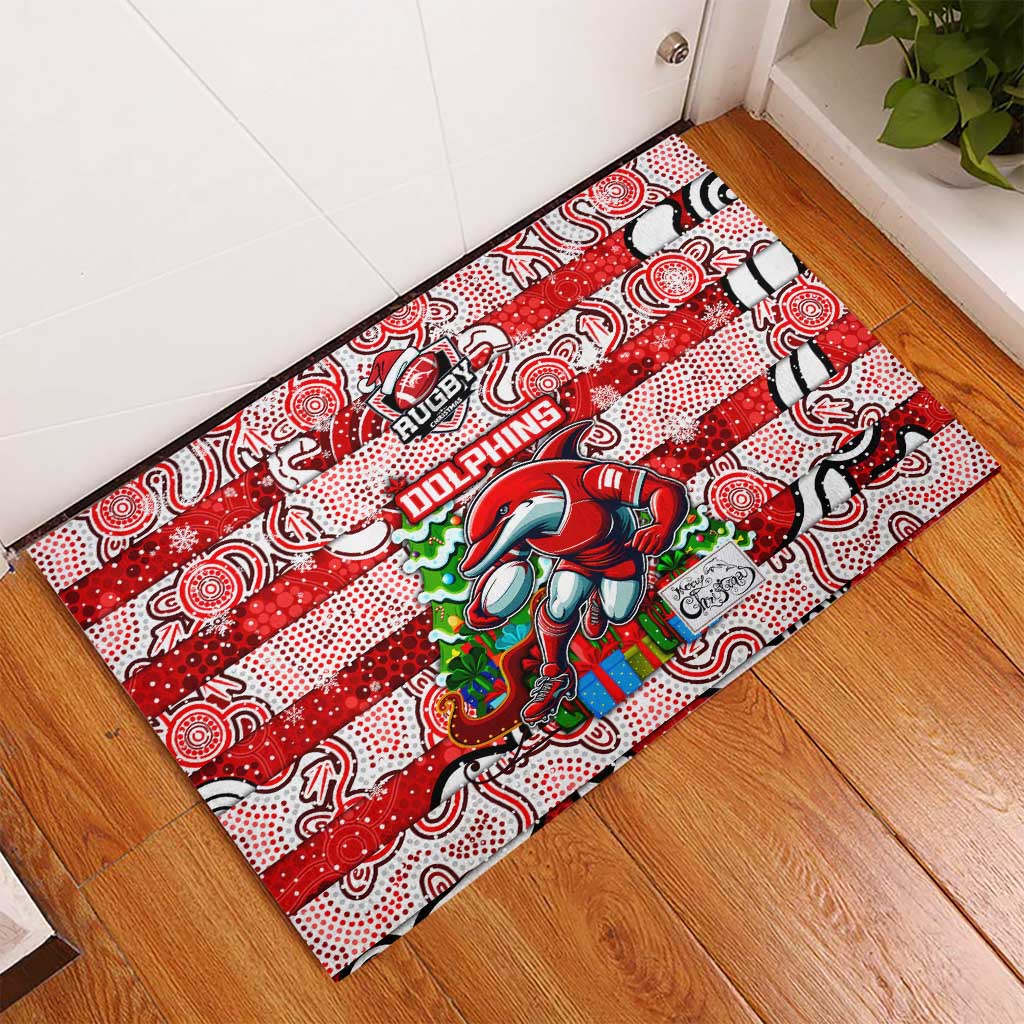 Dolphins Rugby Merry Christmas Rubber Doormat Indigenous Australian Art