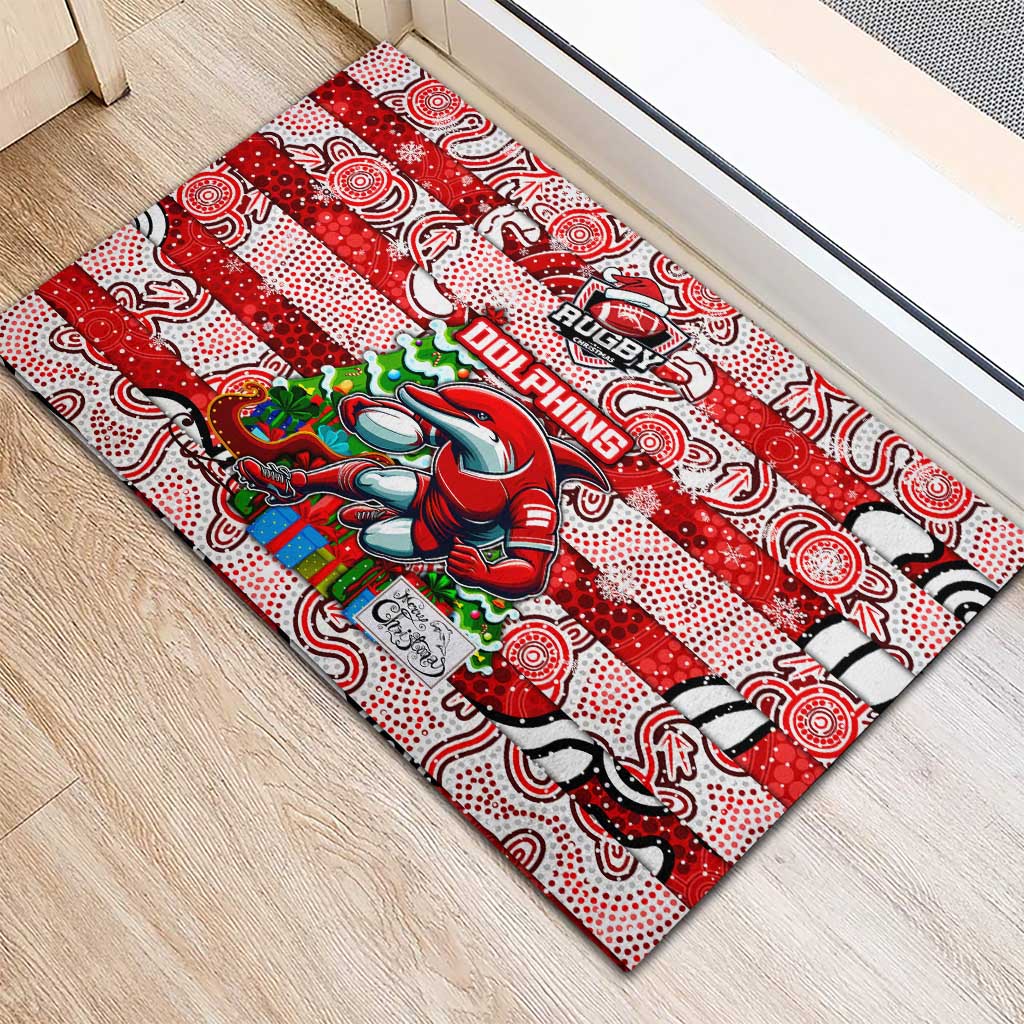 Dolphins Rugby Merry Christmas Rubber Doormat Indigenous Australian Art