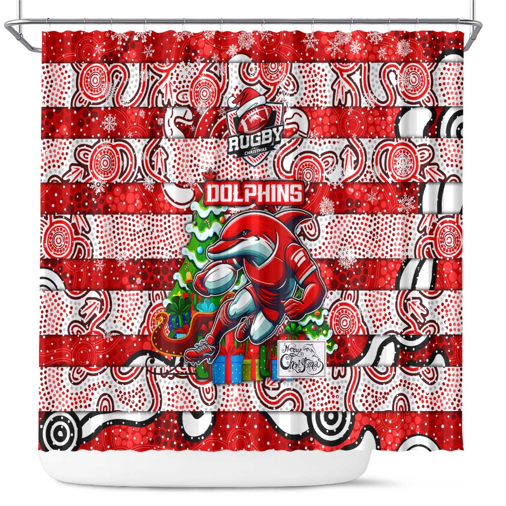 Dolphins Rugby Merry Christmas Shower Curtain Indigenous Australian Art