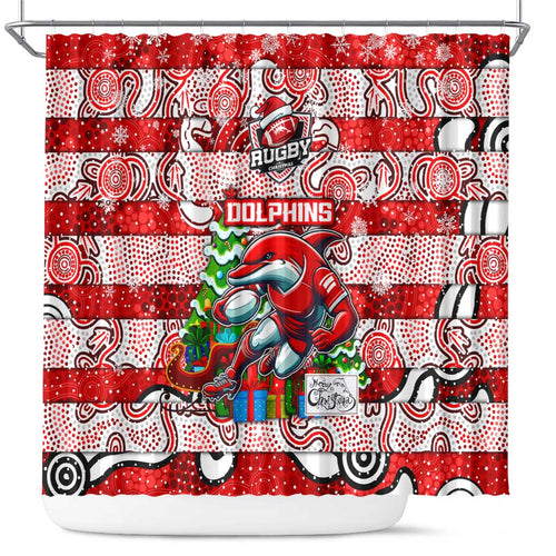 Dolphins Rugby Merry Christmas Shower Curtain Indigenous Australian Art