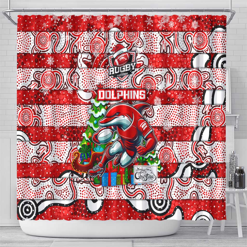 Dolphins Rugby Merry Christmas Shower Curtain Indigenous Australian Art