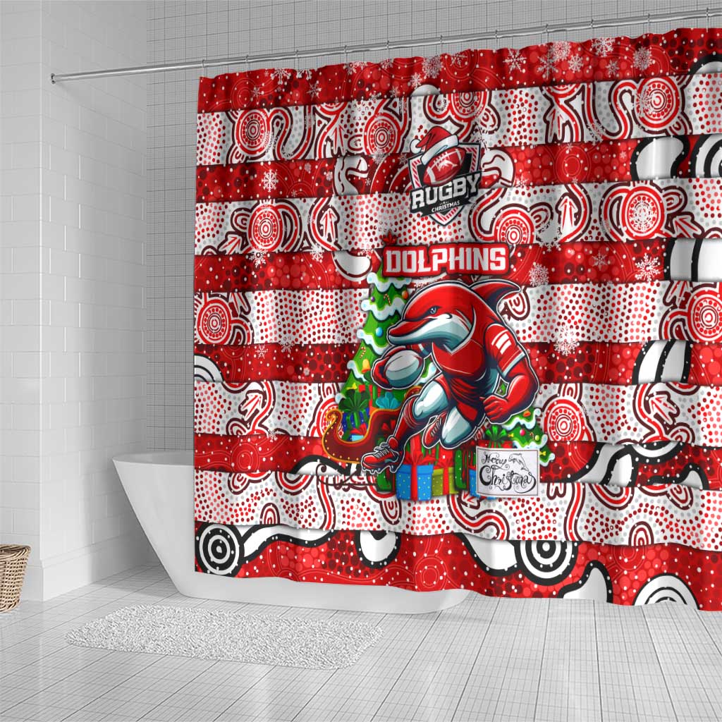Dolphins Rugby Merry Christmas Shower Curtain Indigenous Australian Art