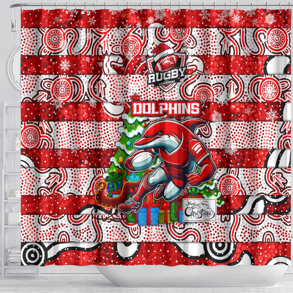 Dolphins Rugby Merry Christmas Shower Curtain Indigenous Australian Art