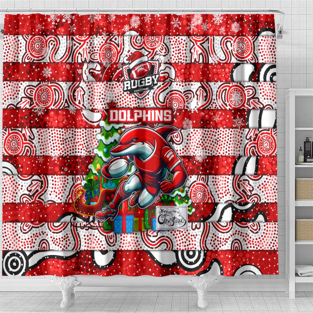 Dolphins Rugby Merry Christmas Shower Curtain Indigenous Australian Art
