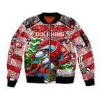 Custom Dolphins Rugby Merry Christmas Sleeve Zip Bomber Jacket Indigenous Australian Art