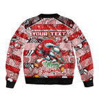 Custom Dolphins Rugby Merry Christmas Sleeve Zip Bomber Jacket Indigenous Australian Art