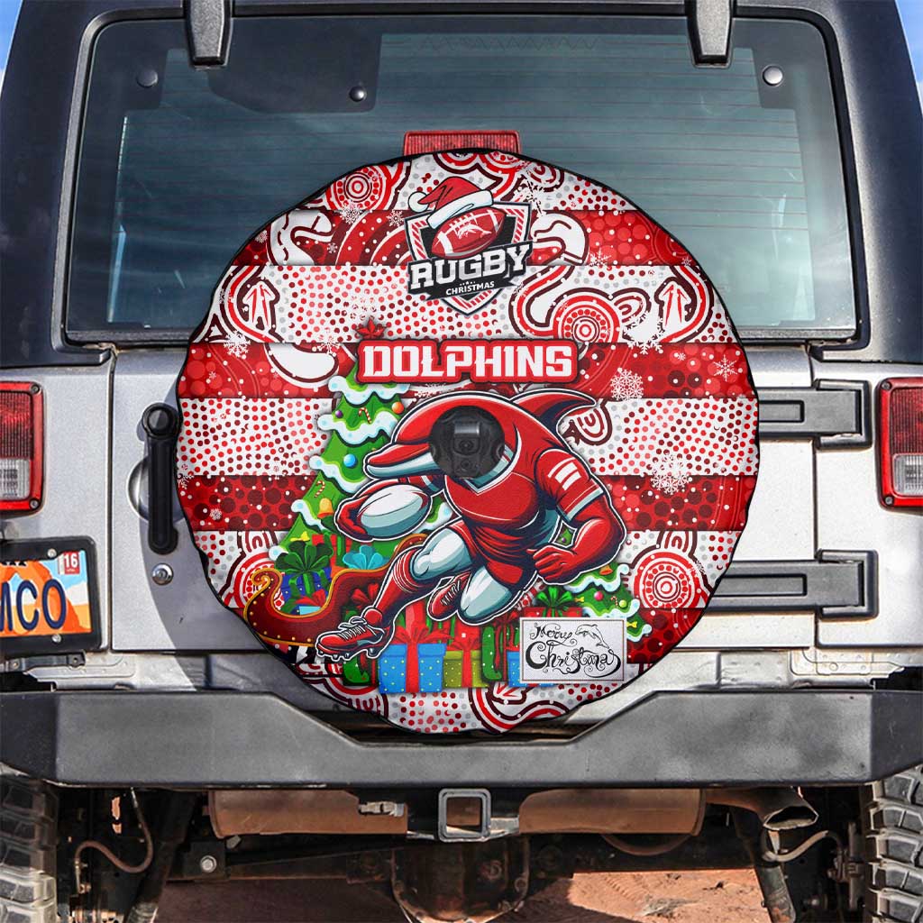Dolphins Rugby Merry Christmas Spare Tire Cover Indigenous Australian Art