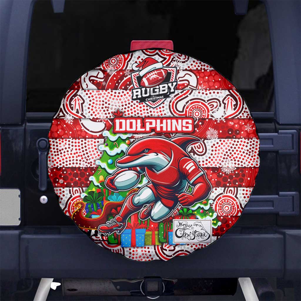 Dolphins Rugby Merry Christmas Spare Tire Cover Indigenous Australian Art