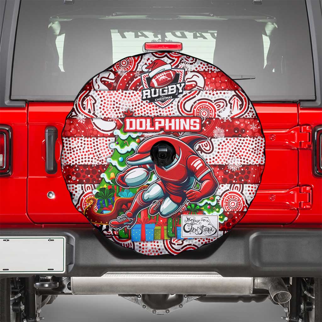 Dolphins Rugby Merry Christmas Spare Tire Cover Indigenous Australian Art