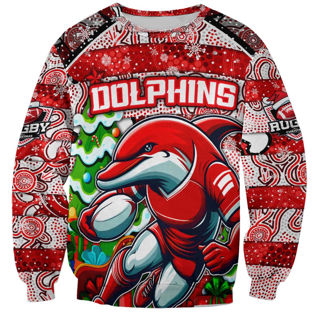 Custom Dolphins Rugby Merry Christmas Sweatshirt Indigenous Australian Art