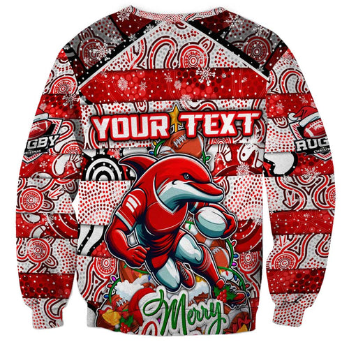 Custom Dolphins Rugby Merry Christmas Sweatshirt Indigenous Australian Art