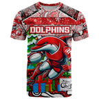 Custom Dolphins Rugby Merry Christmas T Shirt Indigenous Australian Art